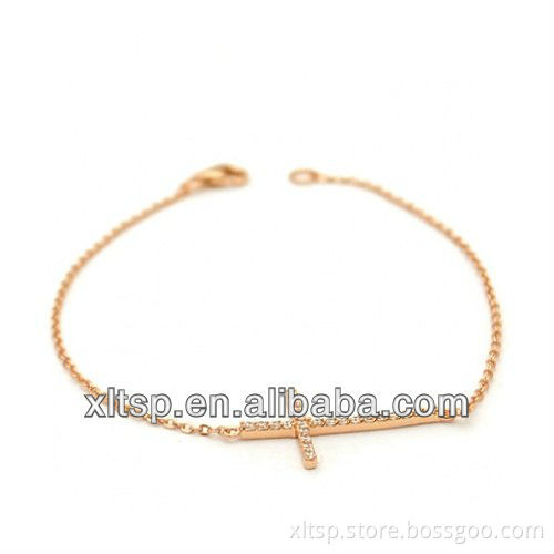 CB70 Rose Gold Sideways Cross Bracelets For Women